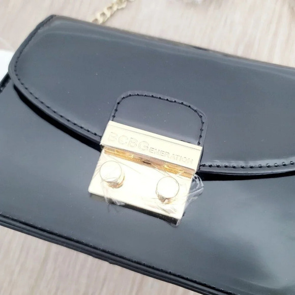 BCBGeneration Milly Black Patent Leather Gold Chain Cross Body Mini Small Purse - Picture 7 of 10